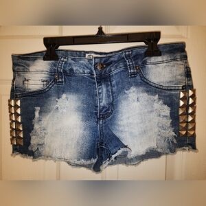 Jet X Hot Topic Studded And Distressed Denim Shorts